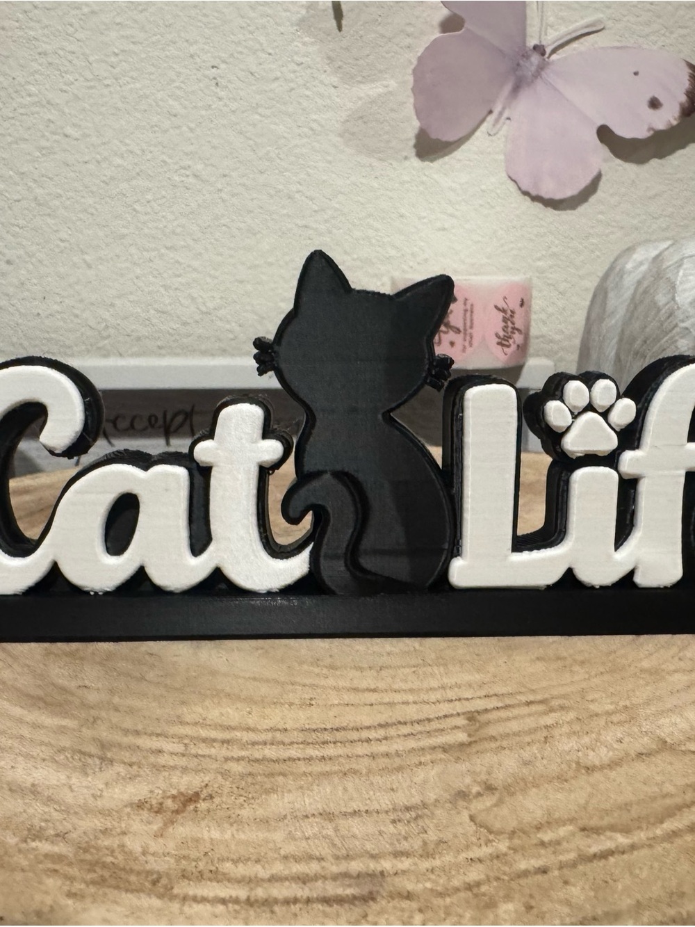 Cat Life Decorative Sign - Black and White